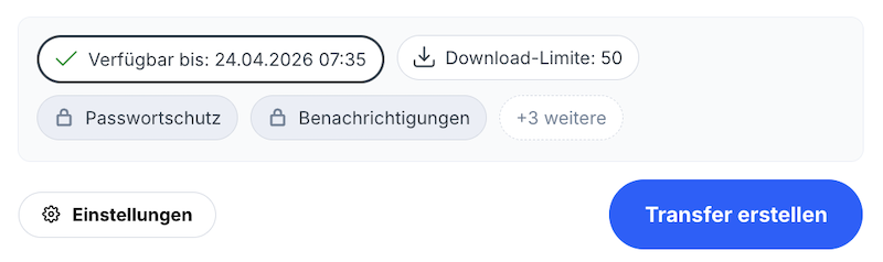 Verfügbare Einstellungen für einen Transfer als nicht registrierter Benutzer