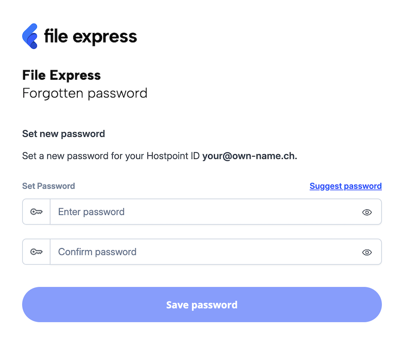 Password reset page, with input fields for the old and new password.