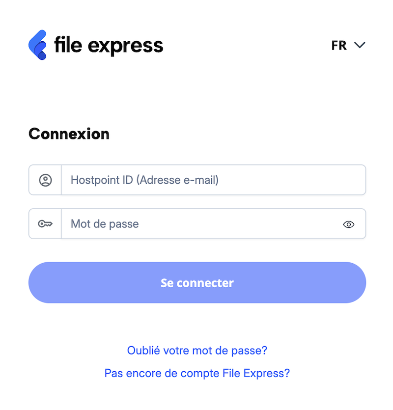 Page de connexion de File Express, avec l’option «Oublié votre mot de passe?».