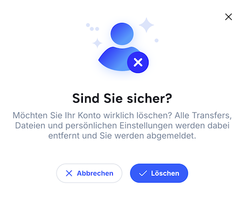Overlay zur endgültigen Löschung des File Express Kontos