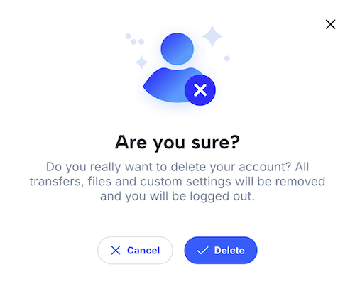 Overlay for permanently deleting the File Express account